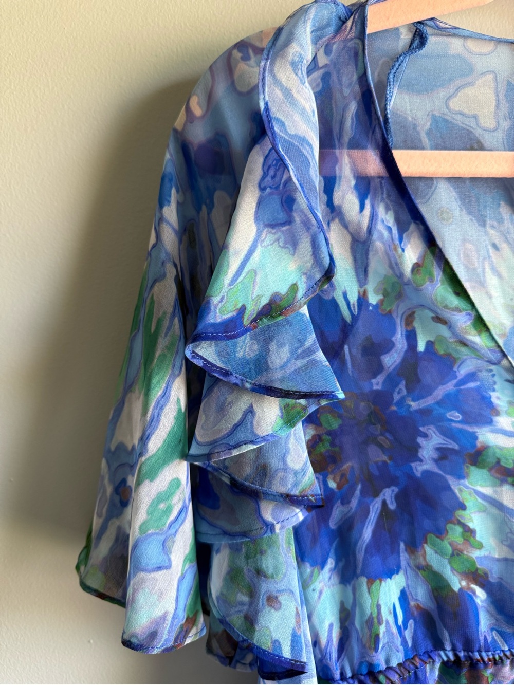 Zara Sheer Blue Teal White Floral Blouse XS NWT - Picture 14 of 16